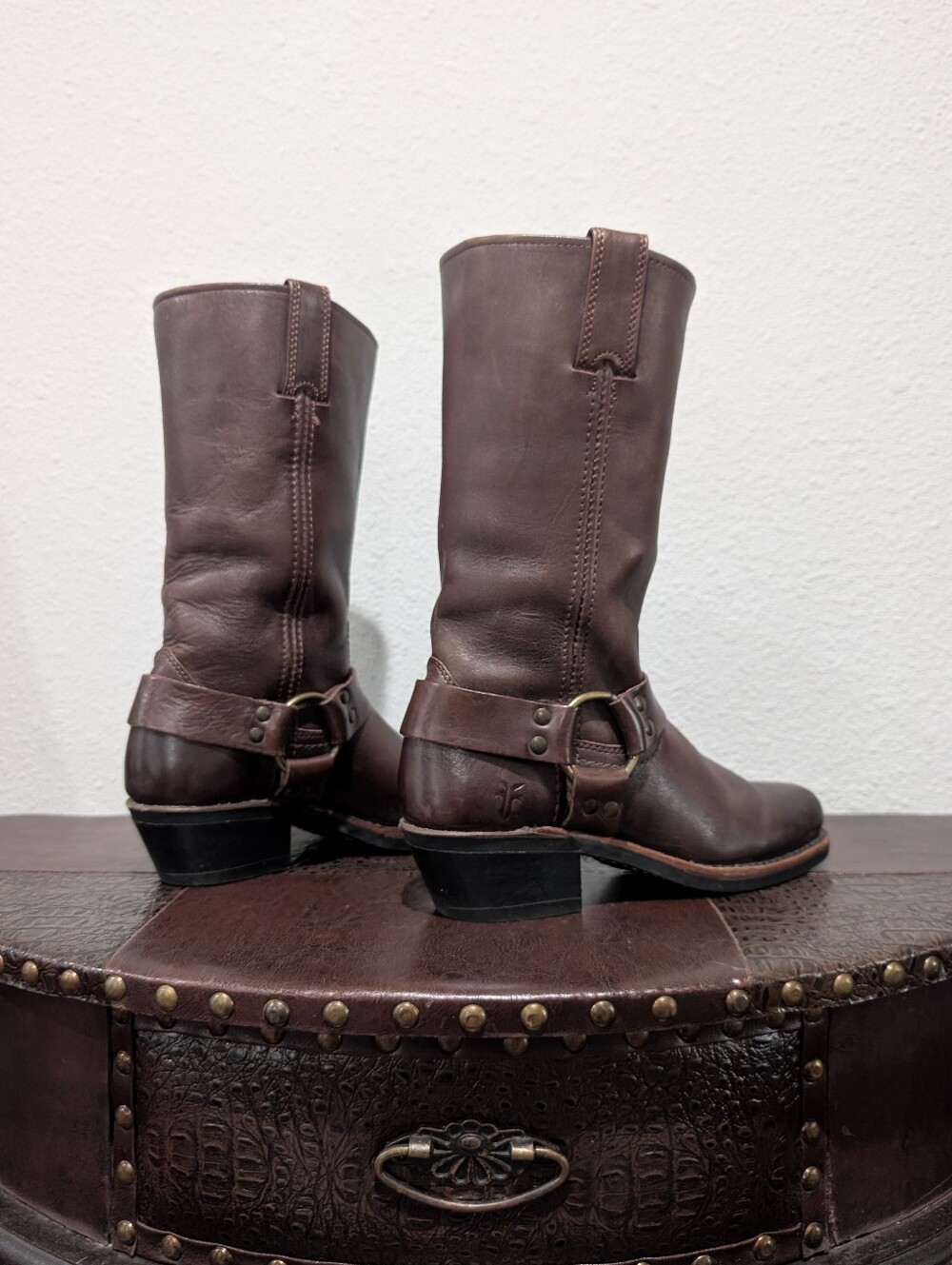 Frye Harness 12R Chocolate Brown Leather Boots Women's Size 6.5 M - Made in USA - Picture 5 of 15